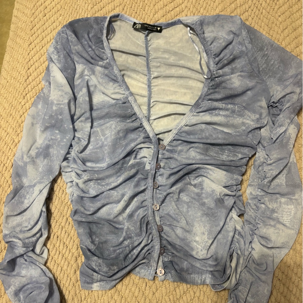 Zara Light Blue Mesh Top
